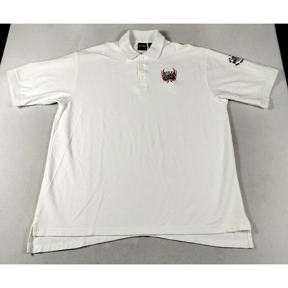 Vintage Harley Davidson 100th Anniversary Polo Shirt Mens 2XL White USA